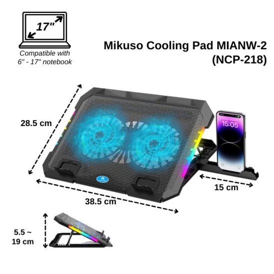 Mikuso cooling fan pad laptop ncp-218