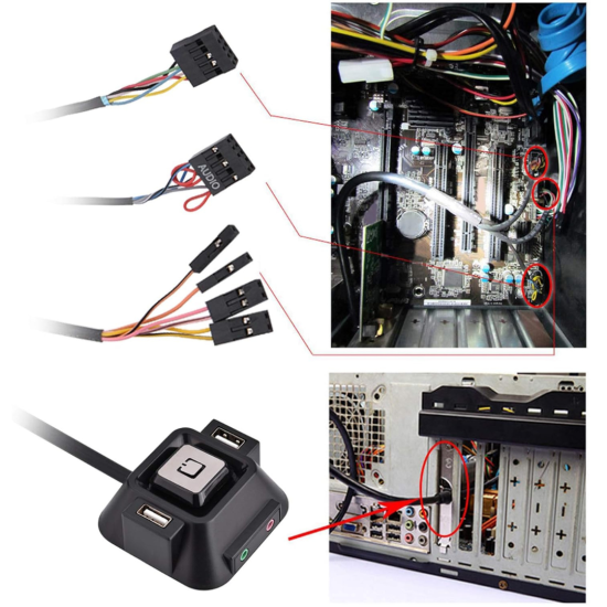 PC Power Button Reset ON Off Dual USB Audio Microphone Ports