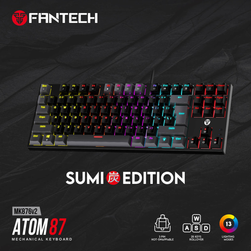 كيبورد Fantech Keyboard mk876v2 ATOM87 RGB BK Blue SW