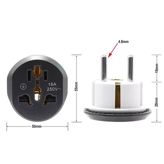 Universal AU US UK CN to EU Wall Socket AC 16A 250V Travel Adapter