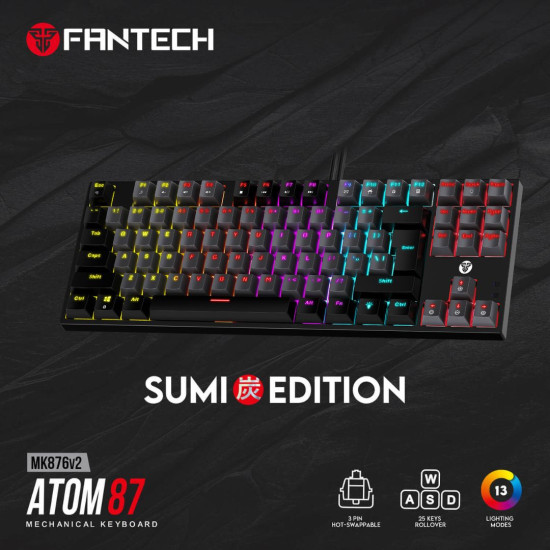 Fantech Keyboard mk876v2 ATOM87 RGB GY Red Sw