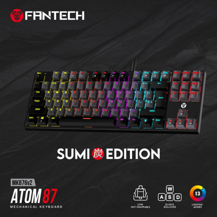 Fantech Keyboard mk876v2 ATOM87 RGB GY Red Sw