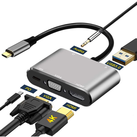 Usb C Hub to hdmi vga adapter 4k 5 in 1 station docks