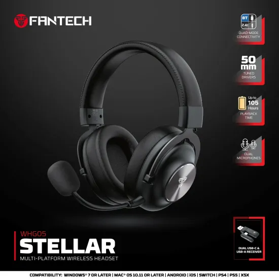 Fantech WHG05 Stellar Wireless Headset - Black (Tri-Mode Connection)