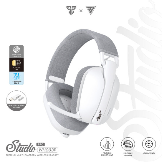 Fantech Studio Pro WHG03 7.1 Surround Sound Bluetooth & Wireless Gaming Headset - White (USB Dongle for Phone Usage)