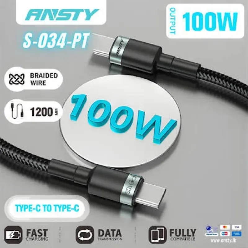 ansty type c both sides cable 100w s-034-pt 120cm